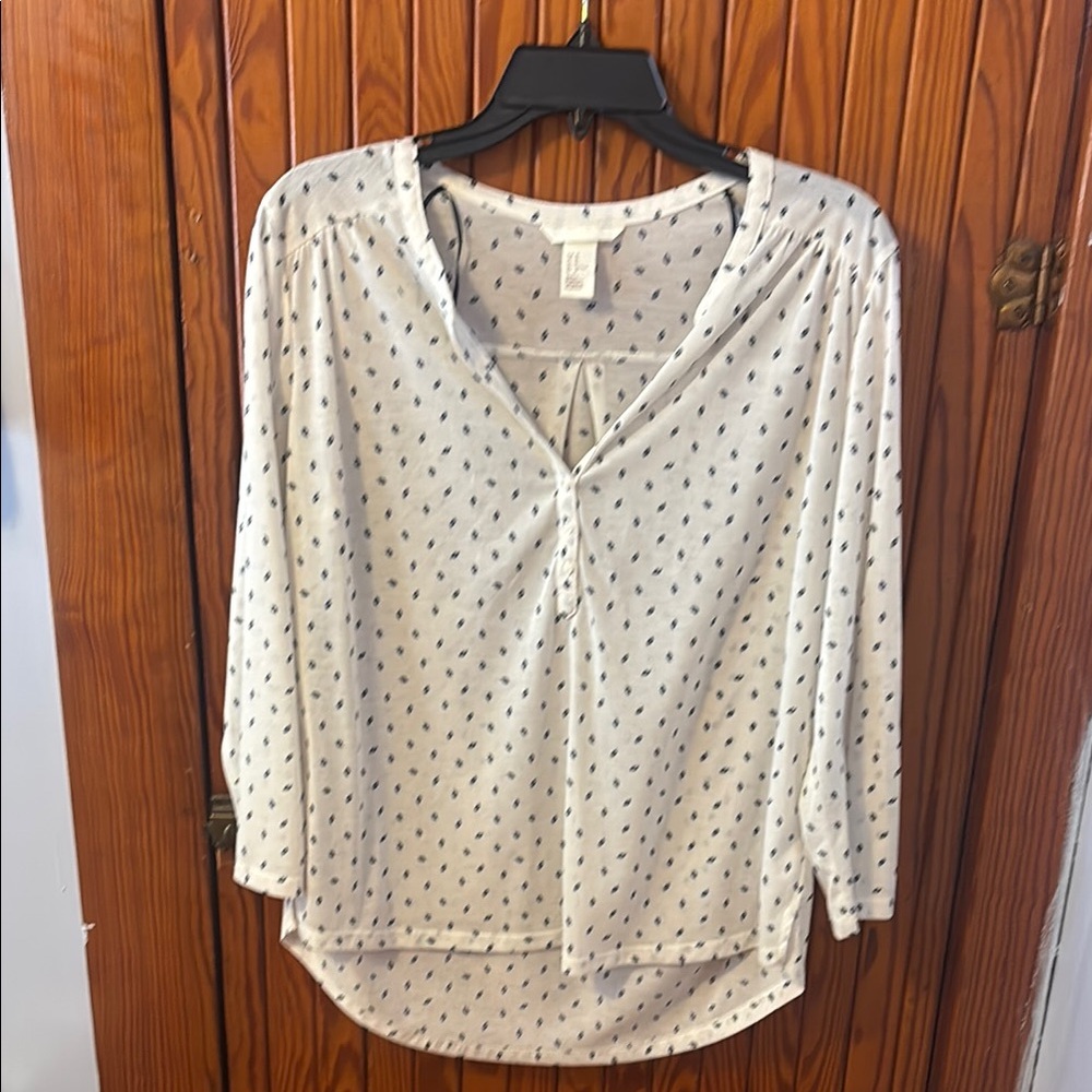 Loft White Blouse with Black Pattern